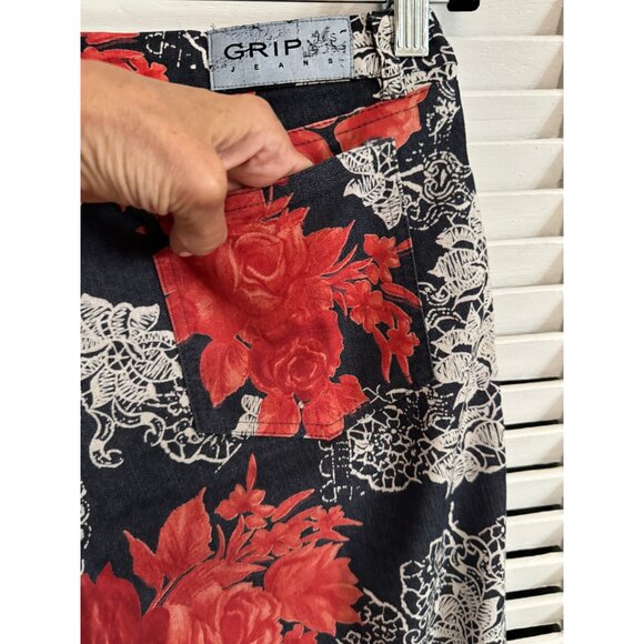 Vintage Womens Y2K Grip Jeans Floral Print Low Rise Sz 28 Bootcut Slim Rare Boho - Picture 12 of 16